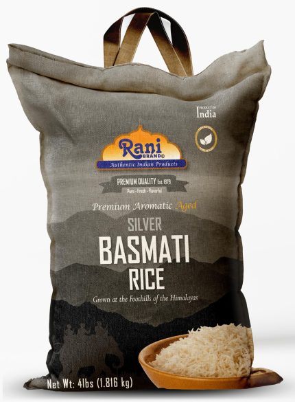 Rani Silver White Basmati Rice Extra Long Aged 4 Pound Bag, 4lbs 64oz 1.81kg All Natural Gluten Friendly Vegan Indian Origin Kosher Export Quality CLOTH BAG 4 Pound Pack of 1